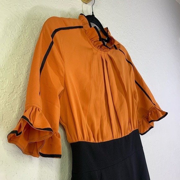 MARCOBOR Orange‎ & Black Tiana Ruffle Midi Pencil Dress - NWT - Picture 7 of 15